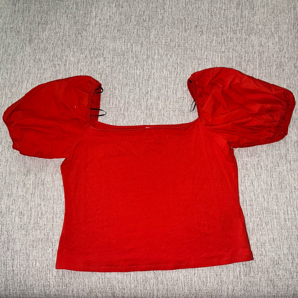 H&M Red Puff Sleeve Top | SZ XL